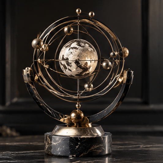 Moon texture orrery armillary sphere — clean product shot