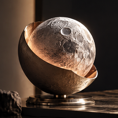 Bronze shell moon globe LED ambient light brass base — clean product shot