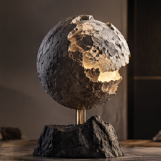 LED moon lamp realistic lunar sculpture rock base — clean product shot