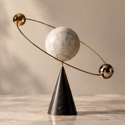 Marble orbit balance sculpture — clean product shot